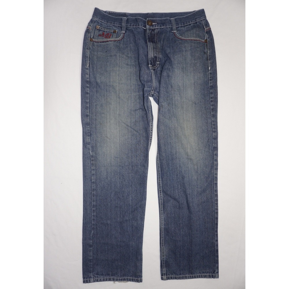 Makaveli Branded Size 38 Blue Denim Embroidered Back Pocket Jeans
